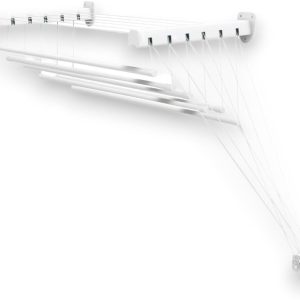 Gimi Lift 160 Stendibiancheria da Parete, Stendino a Soffitto, Saliscendi, Spazio di Stenditura: 9.5 m, Acciaio, Bianco, 160 x 45.5 x 135 cm